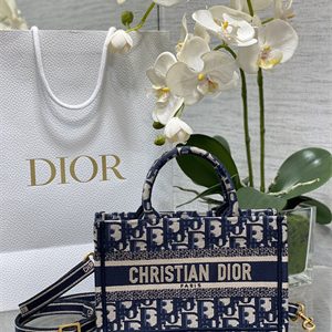 CD Mini Book Tote With Strap Blue Oblique Embroidery