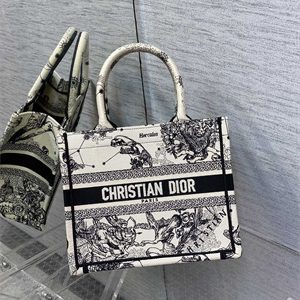 CD Small Book Tote Di.or Zodiac Embroidery Latte and Black