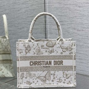 CD Small Book Tote Butterfly Zodiac Embroidery Gold Tone and White