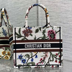 CD Small Book Tote Petites Fleurs Embroidery White Multicolor