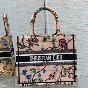 CD Small Book Tote Petites Fleurs Embroidery Nude Beige Multicolor