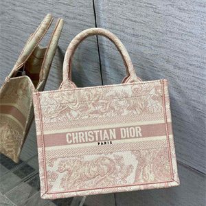 CD Small Book Tote Toile de Jouy Embroidery Ecru and Pink