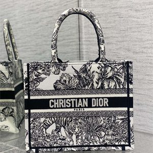 CD Small Book Tote Voyage Toile de Jouy Embroidery White and Black