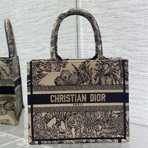 CD Small Book Tote Voyage Toile de Jouy Embroidery Beige and Black