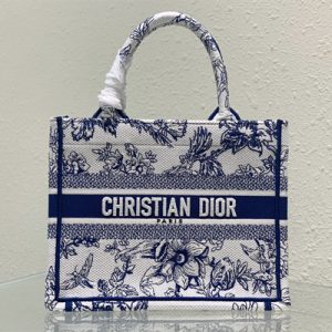 CD Small Book Tote Jardin Botanique Embroidery White and Blue