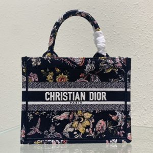 CD Small Book Tote Jardin Botanique Embroidery Black Multicolor