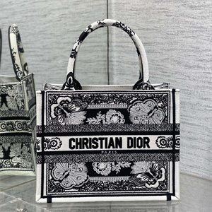 CD Small Book Tote Butterfly Bandana Embroidery Black and White