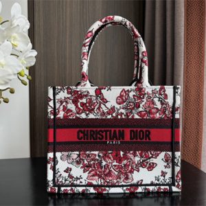 CD Small Book Tote  Le Ceour des Papillons Embroidery White and Red