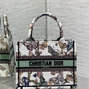 CD Small Book Tote Toile de Jouy Mexico Embroidery White Multicolor