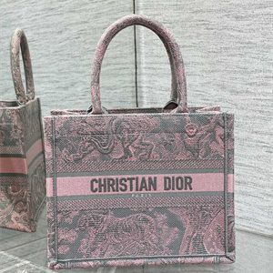 CD Small Book Tote Toile de Jouy Embroidery Grey and Pink