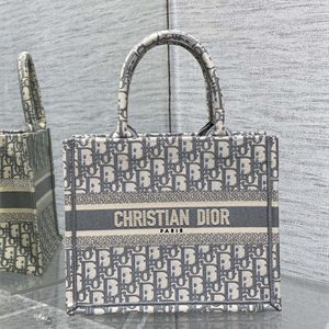 CD Small Book Tote Ecru and Grey Oblique Embroidery