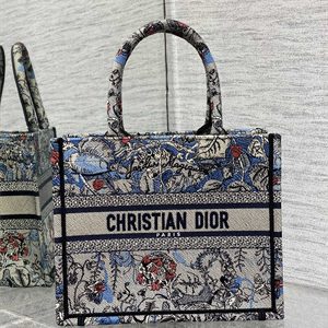 CD Small Book Tote Jardin Magique Embroidery Grey Blue