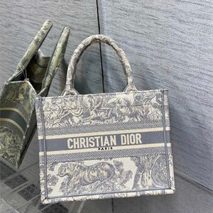 CD Small Book Tote Toile de Jouy Embroidery Ecru and Grey