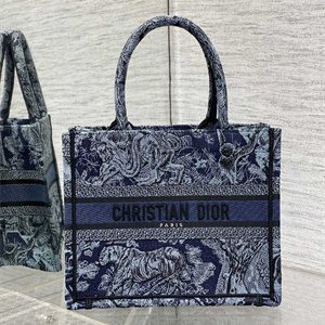 CD Small Book Tote Toile de Jouy Embroidery Denim Blue