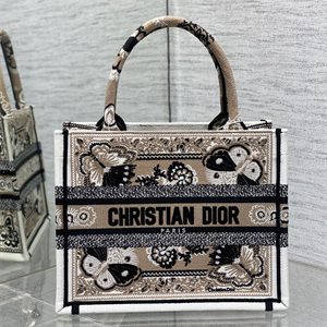 CD Small Book Tote Butterfly Bandana Embroidery Beige Multicolor