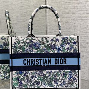 CD Medium Book Tote Flowers Constellation Embroidery Blue Multicolor