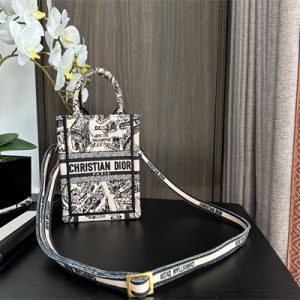 CD Mini Vertical Di.or Book Tote With Strap Plan de Paris Embroidery Beige and Black