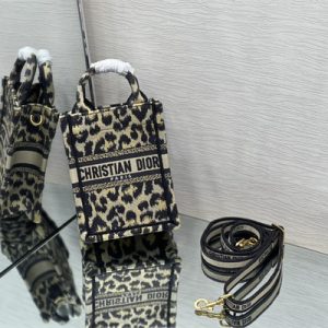 CD Mini Vertical Di.or Book Tote With Strap Beige Multicolor Mizza Embroidery