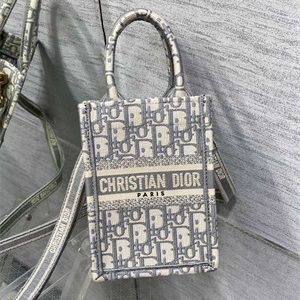 CD Mini Vertical Di.or Book Tote With Strap Grey Oblique Embroidery
