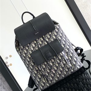 Di.or Motion Backpack Beige and Black Oblique Jacquard and Black Grained Calfskin
