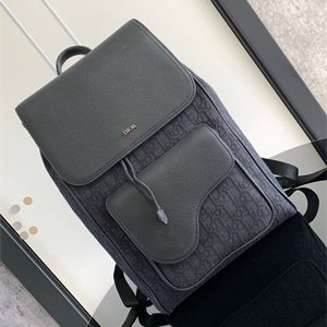 Di.or Saddle Backpack Black Oblique Jacquard and Grained Calfskin