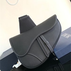 Di.or Saddle Bag Black Grained Calfskin With White Stitch