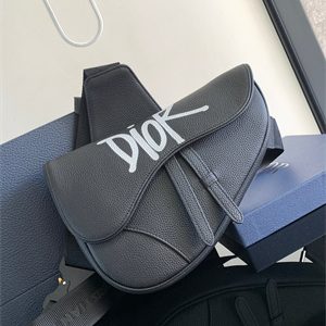 Di.or Saddle Bag Black Grained Calfskin With White Di.or Printing