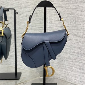 CD Mini Saddle Bag Grained Calfskin Denim Blue Color