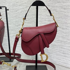 CD Mini Saddle Bag Grained Calfskin Wine Color