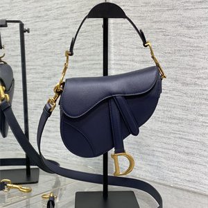 CD Mini Saddle Bag Grained Calfskin Indigo Blue Color