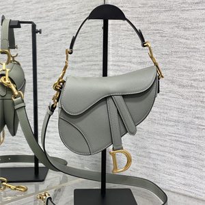 CD Mini Saddle Bag Grained Calfskin Stone Grey Color