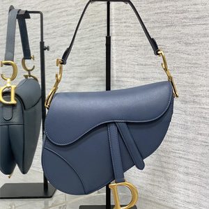 CD Saddle Bag Grained Calfskin Denim Blue Color