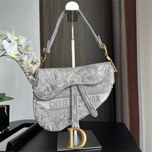 CD Saddle Bag Toile de Jouy Embroidery Gray Color
