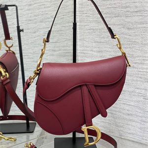 CD Saddle Bag Grained Calfskin Wine Color