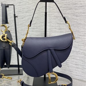 CD Saddle Bag Grained Calfskin Indigo Blue Color