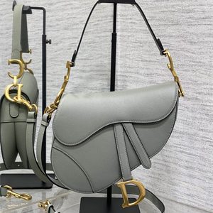 CD Saddle Bag Grained Calfskin Stone Grey Color
