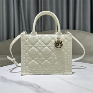 CD Small Book Tote With Strap Macrocannage Calfskin White