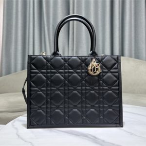 CD Medium Book Tote With Strap Macrocannage Calfskin Black