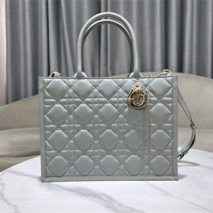 CD Medium Book Tote With Strap Macrocannage Calfskin Grey