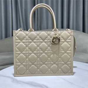 CD Medium Book Tote With Strap Macrocannage Calfskin Beige