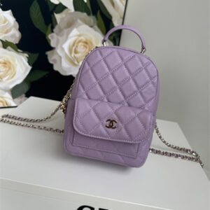 Cha.nel Mini Backpack Grained Calfskin Gold-Tone Metal Purple AP3753