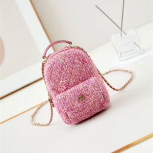 Cha.nel Mini Backpack Tweed Gold-Tone Metal Pink AP3753
