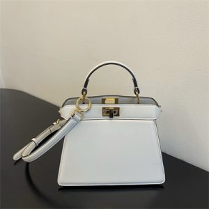 Fen.di Peekaboo ISeeU Petite Leather Bag White Color