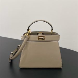 Fen.di Peekaboo ISeeU Petite Leather Bag Dove Grey Color