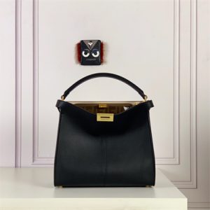 Fen.di Peekaboo X-Lite Medium Leather Bag Black Color