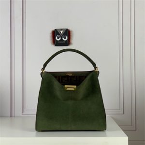 Fen.di Peekaboo X-Lite Medium Suede Leather Bag Green Color