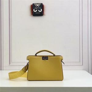 Fen.di Peekaboo ISeeU XCross Leather Bag Yellow Color