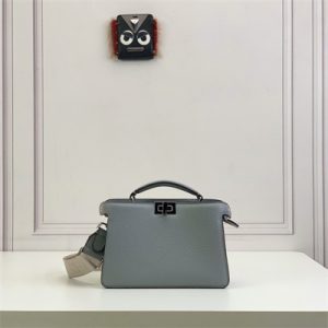 Fen.di Peekaboo ISeeU XCross Leather Bag Grey Color