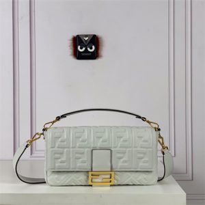 Fen.di BAGUETTE Large Bag White Nappa Leather With FF Motif