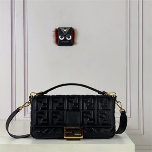 Fen.di BAGUETTE Large Bag Black Nappa Leather With FF Motif